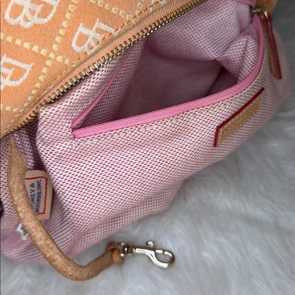 Dooney and Burke EUC. salmon color, canvas, swing style bag, key fob,storage - Picture 13 of 14